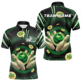 Maxcorners Custom Lucky Strike Saint Patricks Bowling Polo Team Shirts For Men, Green Bowling Shirt