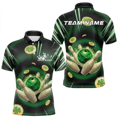 Maxcorners Custom Lucky Strike Saint Patricks Bowling Polo Team Shirts For Men, Green Bowling Shirt