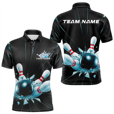 Maxcorners Custom Break Glass Bowling Polo Shirts For Men, Bowling League Shirt Team Uniform