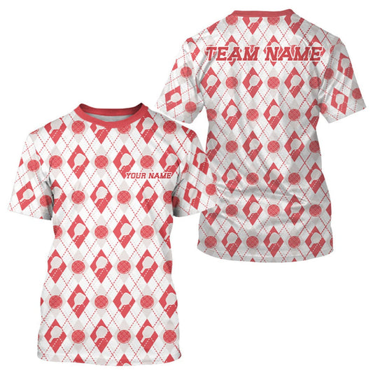 Maxcorners Custom White And Red Pickleball Balls And Paddles Argyle Pattern Casual Men T-Shirts LM0609