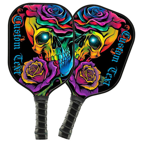 Maxcorners Skull And Rose Colorful Flowers Custom Pickleball Paddle, Halloween Pickleball Gifts Skull Pickleball Paddles