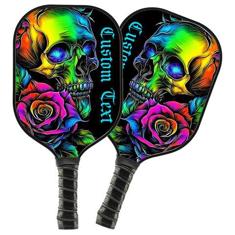 Maxcorners Skull And Rose Flowers Colorful Custom Pickleball Paddle, Halloween Pickleball Gifts Skull Pickleball Paddles