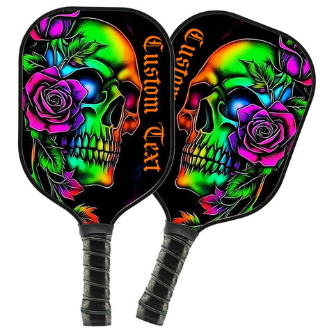 Maxcorners Colorful Skull And Rose Flowers Custom Pickleball Paddle, Halloween Pickleball Gifts Skull Pickleball Paddles