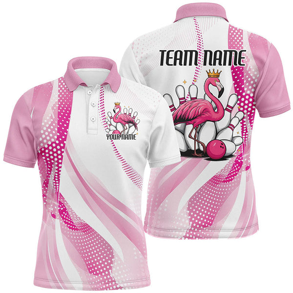 Maxcorners White And Pink Cute Flamingo Bowling Jersey Customized Name 3D Shirt