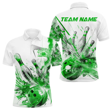 Maxcorners Custom Black And Green Men Bowling Team Shirts, Bowling League Shirt Bowlers Outfit LM2602