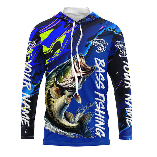Maxcorners Personalized Largemouth Bass Long Sleeve Tournament Fishing Shirts, Water Camo Bass Fishing Jerseys LM0201
