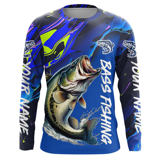 Maxcorners Personalized Largemouth Bass Long Sleeve Tournament Fishing Shirts, Water Camo Bass Fishing Jerseys LM0201