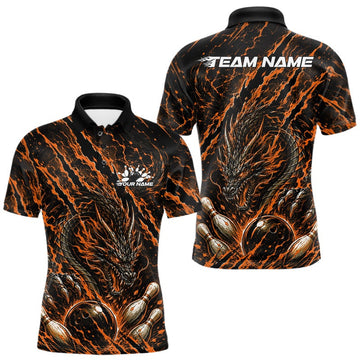 Maxcorners Orange Custom Mytical Energy Dragon Bowling Team Shirts For Men, Women And Kid, Dragon Mark Bowling Tournament Jerseys