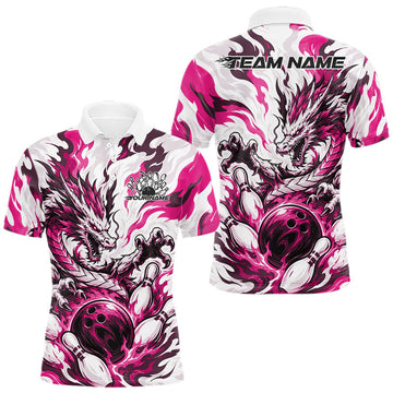 Maxcorners Pink Custom Dynamic Flame Dragon Bowling Jerseys For Men, Women And Kid, Bowling Team League Shirt Bowler Outfit