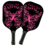 Maxcorners Personalized  Black And Pink Breast Cancer Ribbon Butterfly Custom Pickleball Paddle, Breast Cancer Awareness Paddles