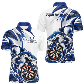 Maxcorners Custom White And Blue Shark Dart Jersey, Dart Polo Shirt For Men Team Uniform LM1910