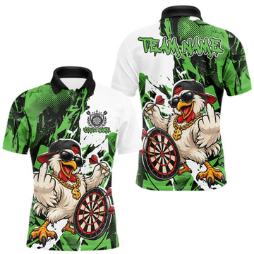 Maxcorners Custom Green Camo Funny Chicken Dart Polo Shirt For Men, Hiphop Dart Jersey LM1910