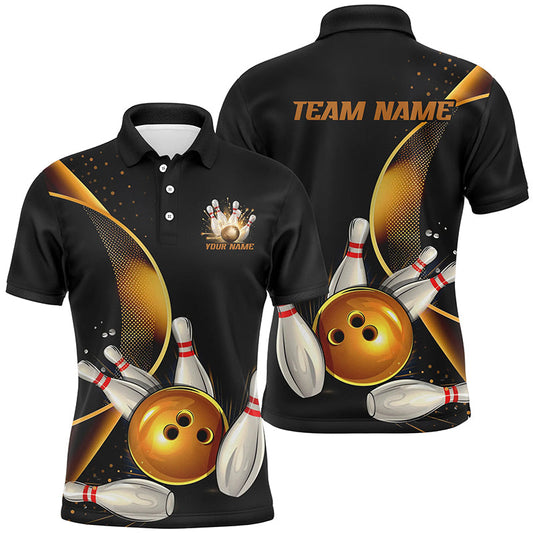 Maxcorners Custom Black And Gold Bowling Team Shirts For Men And Women, Unisex Bowling League Shirts