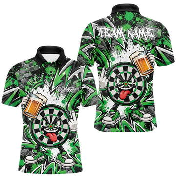 Maxcorners Custom Green Graffiti Funny Dartboard And Beer Dart Team Men Polo, Dart League Shirt LM1910