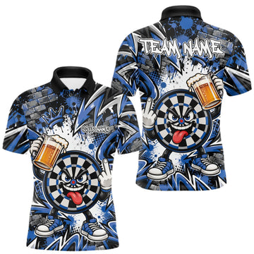 Maxcorners Custom Blue Graffiti Funny Dartboard And Beer Dart Team Men Polo, Dart League Shirt LM1910