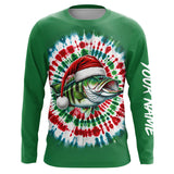 Maxcorners Custom Christmas Bass Fishing Tie Dye Long Sleeve Fishing Shirts, Christmas Bass Fishing Gifts  LM2408