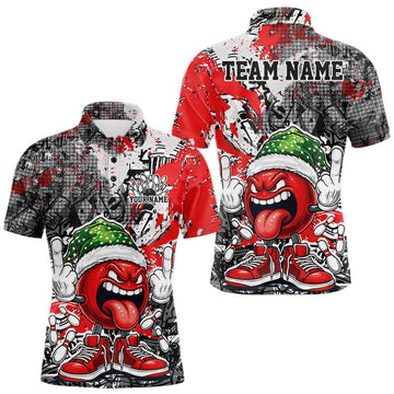Maxcorners Custom Funny Christmas Bowling Men Polo Shirts, Crazy Bowling Ball Xmas Outfit