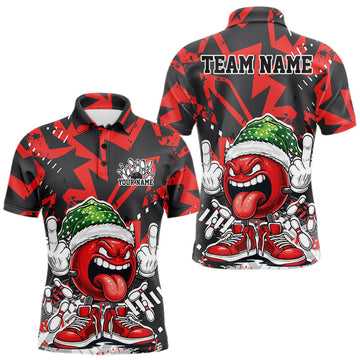 Maxcorners Custom Funny Merry Strike Christmas Bowling Polo for Men, Crazy Snowflake Bowling Ball Outfit