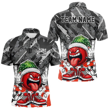 Maxcorners Custom Christmas Lights Bowling Polo for Men, Crazy Glowing Bowling Ball Holiday Outfit