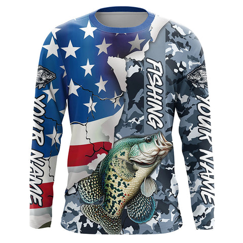 Maxcorners Custom American Flag Crappie Fishing Long Sleeve Shirts, Patriotic Camo Crappie Fishing Jerseys LM2408