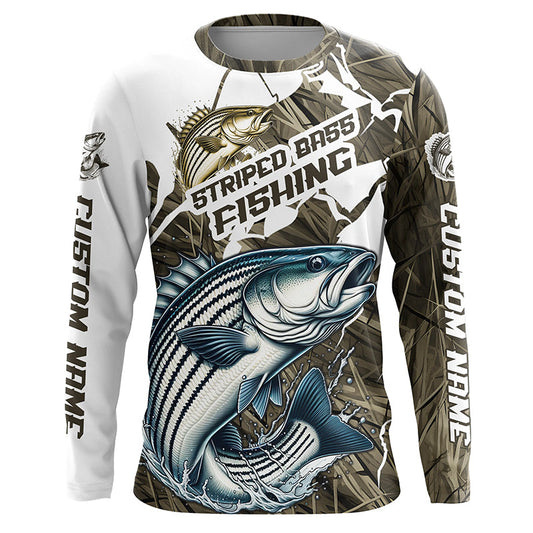 Maxcorners Striped Bass Fishing Custom Long Sleeve Tournament Shirts, Camouflage Striper Fishing Jerseys LM2408