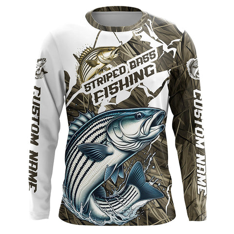 Maxcorners Striped Bass Fishing Custom Long Sleeve Tournament Shirts, Camouflage Striper Fishing Jerseys LM2408