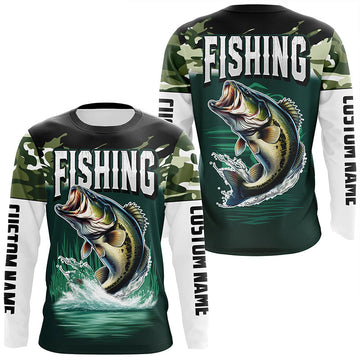 Maxcorners Camouflage Largemouth Bass Fishing Custom Long Sleeve Tournament Shirts, Fishing Gifts For Fisherman LM0201