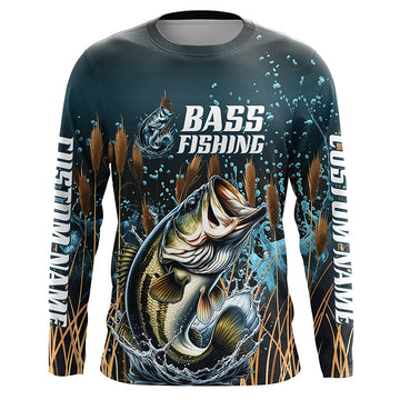 Maxcorners Bass Fishing Customized Long Sleeve Tournament Fishing Shirts, Largemouth Bass Fishing Jerseys LM0201