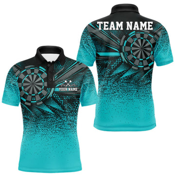 Maxcorners Custom Turquoise Grunge Dart Team Polo Shirt For Men, Dart Tournament Dart Jersey LM1910