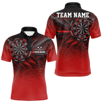 Maxcorners Custom Red Grunge Dart Team Polo Shirt For Men, Dart Tournament Dart Jersey LM1910