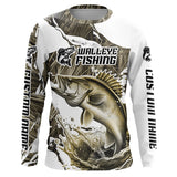 Maxcorners Grass Camo Custom Walleye Fishing Long Sleeve Tournament Fishing Shirts, Walleye Fishing Apparel LM2408