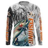 Maxcorners Rainbow Trout Fishing Custom Long Sleeve Fly Fishing Shirts, Gray Camo Trout Fishing Jerseys LM2408