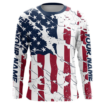 Maxcorners Personalized American Flag Long Sleeve Fishing Shirts Uv Protection, Patriotic Fishing Apparel LM0501