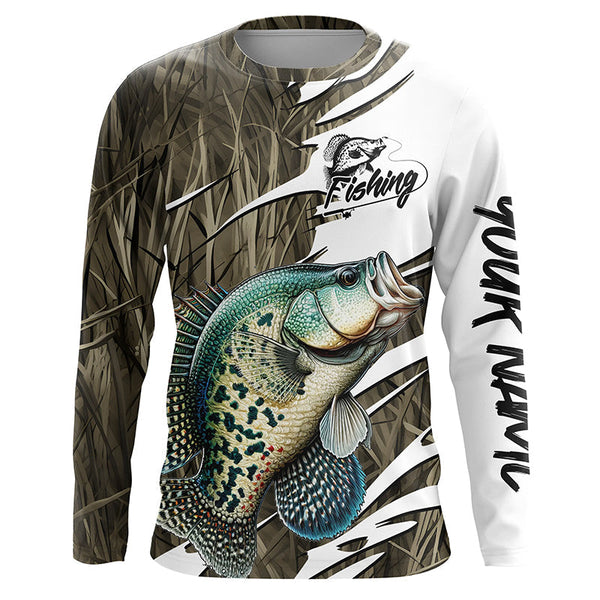 Maxcorners Crappie Fishing Custom Camo Long Sleeve Fishing Shirts, Crappie Fishing Tournament Apparel MT2108