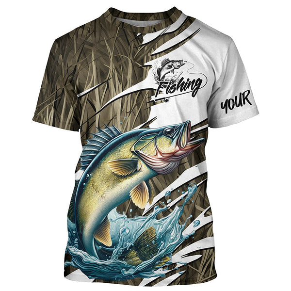 Maxcorners Walleye Fishing Custom Camo Long Sleeve Fishing Shirts, Walleye Fishing Tournament Apparel MT2108