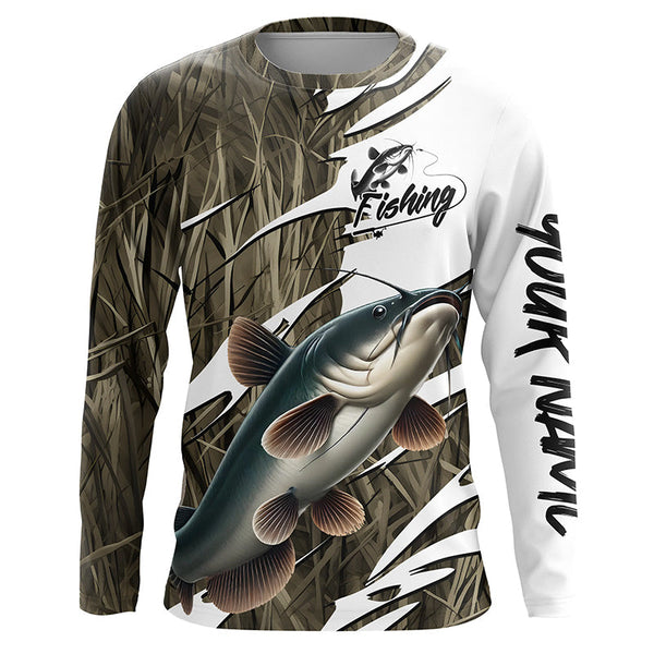 Maxcorners Catfish Fishing Custom Camo Long Sleeve Fishing Shirts, Catfish Fishing Tournament Apparel MT2108