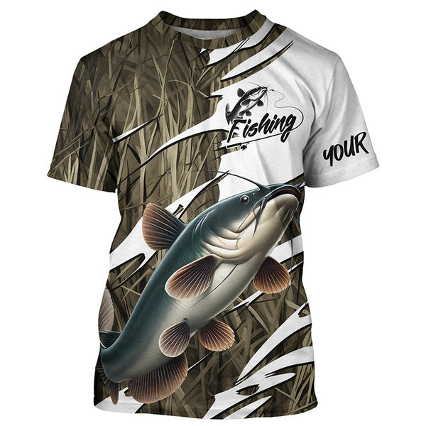 Maxcorners Catfish Fishing Custom Camo Long Sleeve Fishing Shirts, Catfish Fishing Tournament Apparel MT2108