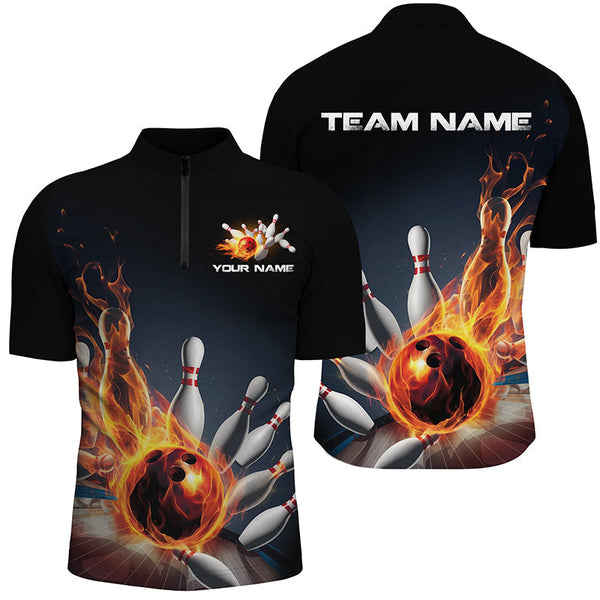 Maxcorners Ball Fire Flame Bowling Jersey Customized Name, Team Name 3D Polo Shirt