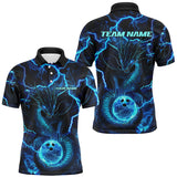 Maxcorners Black And Blue Thunder Lightning Dragon Bowling Shirts For Men, Bowling Team Jerseys