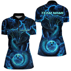 Maxcorners Black And Blue Thunder Lightning Custom Dragon Bowling Shirt For Women, Bowling Team Jersey