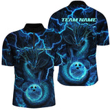 Maxcorners Black And Blue Thunder Lightning Dragon Bowling Shirts For Men, Bowling Team Jerseys