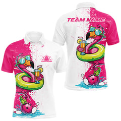 Maxcorners Custom Funny Flamingo Bowling Men Polo Shirt, Flamingo Bowling Tourmanent Shirt LM2512