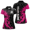 Maxcorners Black And Pink Custom Bowling Tournament Polo Shirts For Men, Bowling Pattern Team Jerseys