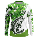 Maxcorners Custom Name St Patrick'S Day Bass Long Sleeve Fishing Shirts, Patriotic Bass Fishing Jerseys LM2408