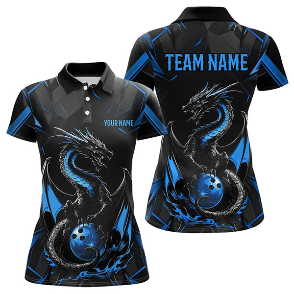 Maxcorners Custom Black And Purple Dragon Bowling Polo Shirts For Men, Dragon Bowling Team Uniform