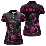 Maxcorners Custom Black And Pink Dragon Bowling Polo Shirts For Men, Dragon Bowling Team Uniform