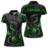 Maxcorners Custom Black And Irish Green Dragon Bowling Polo Shirts For Men, Bowling Team Uniform