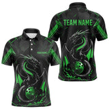 Maxcorners Custom Black And Irish Green Dragon Bowling Polo Shirts For Men, Bowling Team Uniform