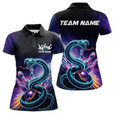 Maxcorners Custom Blue And Purple Galaxy Snake Bowling Polo Shirts For Men, Bowling League Team Uniform