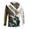 Maxcorners Largemouth Bass Fishing Fish Hook Custom Long Sleeve Shirts, Bass Jerseys Fishing Gifts | Grass Camo LM0201